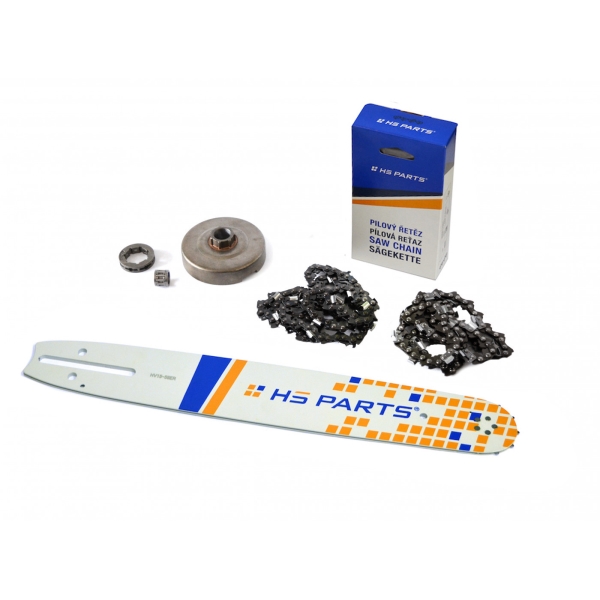  HS PARTS vodící lišta 15" (38cm) 3/8" .058" (1,5 mm) + 2 x pilový řetěz 56 článků hranatý zub + řetězka Husqvarna 362 365 371 372XP 365 X-TORQ Jonsered 2163 CS2165