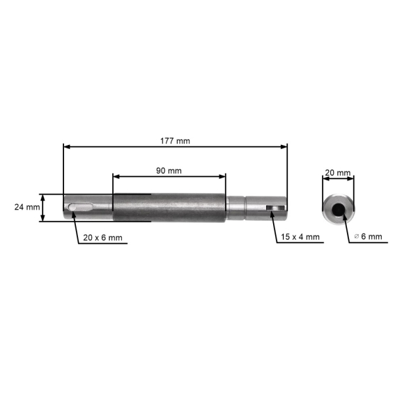 Hřídel mandrely 177 mm žacího nože pravá strana s levým závitem pro zahradní traktory Castel Garden TC 92 Stiga Honda Solo (OEM 125020803/0 25020803/0  SL25020803)