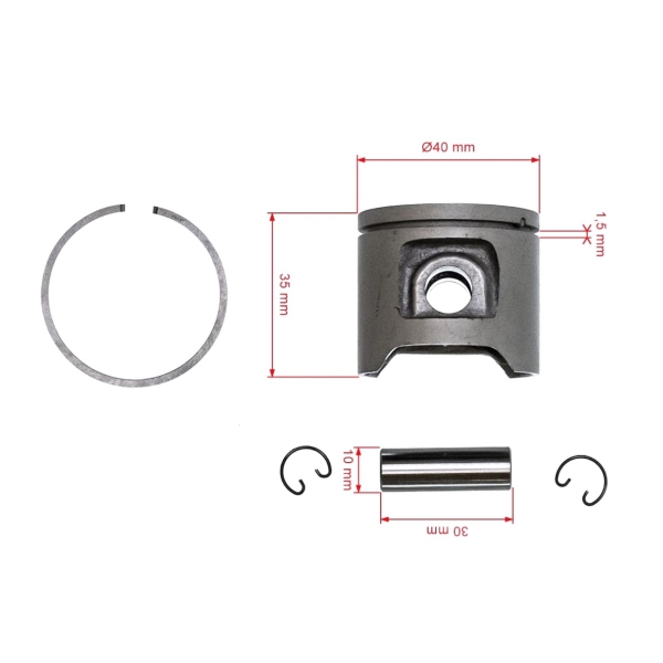 HS PARTS kompletní píst Husqvarna pro motorové pily a křovinořezy 40 240R Jonsered GR41 GR44 RS41 RS44 40 mm (OEM 503489001)