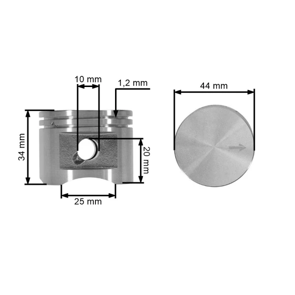 HS PARTS kompletní píst pro křovinořezy Stihl FR350 FR450 FR480 FR480C FS400 FS450 FS480 SP451 SP481 44 mm (OEM 41280302002)