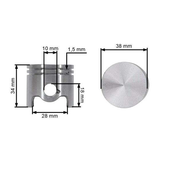 HS PARTS kompletní píst pro křovinořezy Stihl FR350 FS300 SP200 FS200 FS200R FS250 FS250R 38 mm (OEM 41340302010)