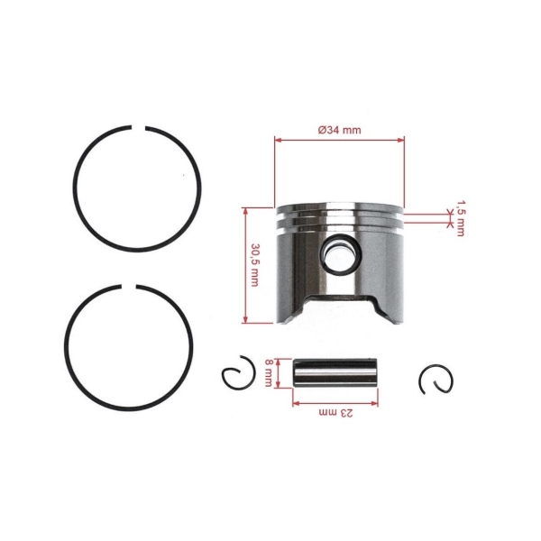 HS PARTS kompletní píst pro křovinořezy Stihl FS75 FS80 FS80R FS85 FS85R FS85T FS85RX SP80 SP80K SP81 FC75 KA85R SP85 34 mm (OEM 41370302010)