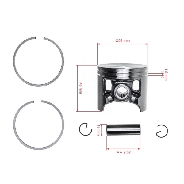 HS PARTS kompletní píst pro motorové a rozbrušovací pily Husqvarna Partner 394XP K950 Jonsered 2094 2095 56 mm (OEM 506372401)