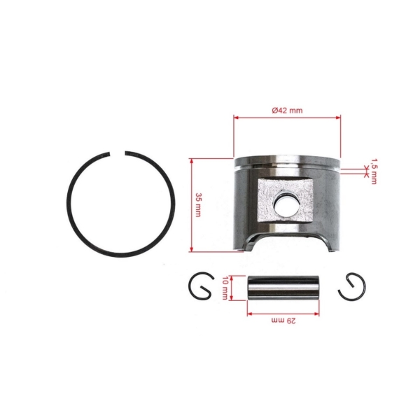 HS PARTS kompletní píst pro motorové křovinořezy a pily Husqvarna 45 49 245 245R Jonsered GR44 GR50 RS44 2041 2050 42 mm (OEM 503441001)