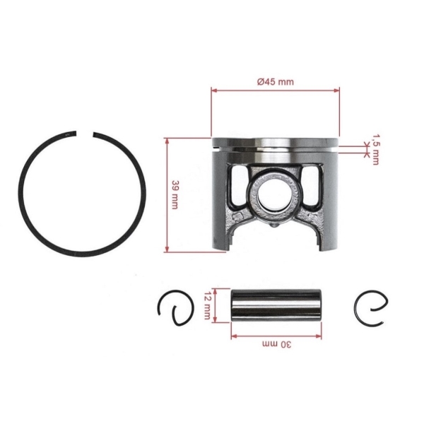 HS PARTS kompletní píst pro motorové pily Husqvarna 254 45 mm (OEM 503503701)