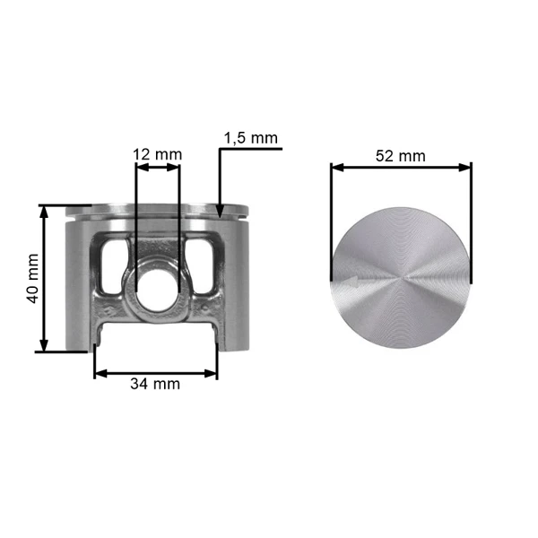 HS PARTS kompletní píst pro motorové pily Husqvarna 272 52 mm (OEM 504017002 503609803)