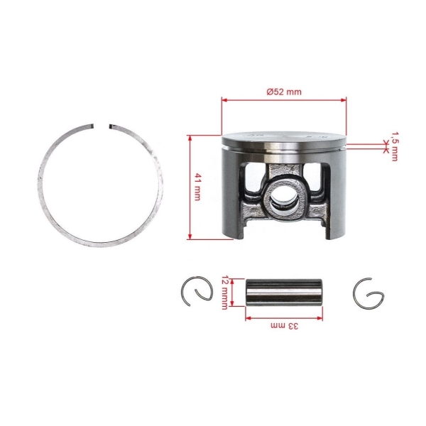 HS PARTS kompletní píst pro motorové pily Husqvarna 272 52 mm (OEM 504017002 503609803)
