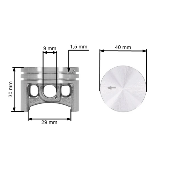 HS PARTS kompletní píst pro motorové pily Stihl MS200 MS200T 40 mm (OEM 11290302002)