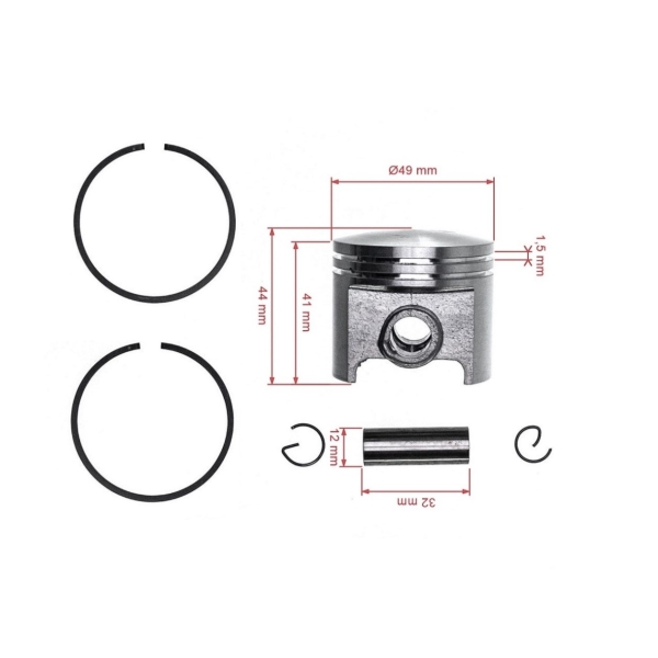 HS PARTS kompletní píst pro motorové rozbrušovací pily Stihl 08S BT360 TS350AVE TS360 TS350 49 mm (OEM 42010303200)