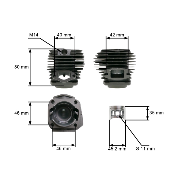 HS PARTS kompletní válec s pístem 45,2 mm pro Čínské motorové pily a pily z hobbymarketů model 5800