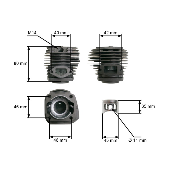 HS PARTS kompletní válec s pístem 45 mm pro Čínské motorové pily a pily z hobbymarketů model 5200