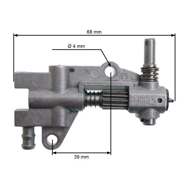 HS Parts olejové čerpadlo pre čínske motorové píly obsah motora 45 ccm 52 ccm 58 ccm