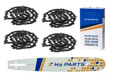 HS PARTS vodiaca lišta 15" (38 cm) 3/8" .050" (1,3 mm) + 4 x pílová reťaz 56 článkov hranatý zub pre Husqvarna 246 254 262 345 357 455 460 555 560 Jonsered 2054 CS2260 Dolmar 111 112 115 PS540 Solo 613 614 650 Oleomac 162 956 962