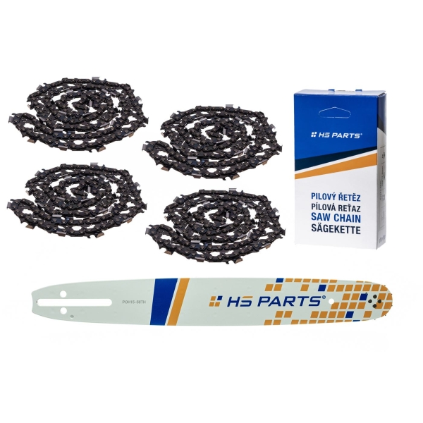 HS PARTS vodiaca lišta 15" (38 cm) .325" .058" (1,5 mm) + 4 x pílová reťaz 64 článkov hranatý zub pre Husqvarna 36 55 136 154 257 262 346 357 435 445 460 Jonsered 2054 2152 2155 Dolmar 109 111 112 116 Solo 639 651 665