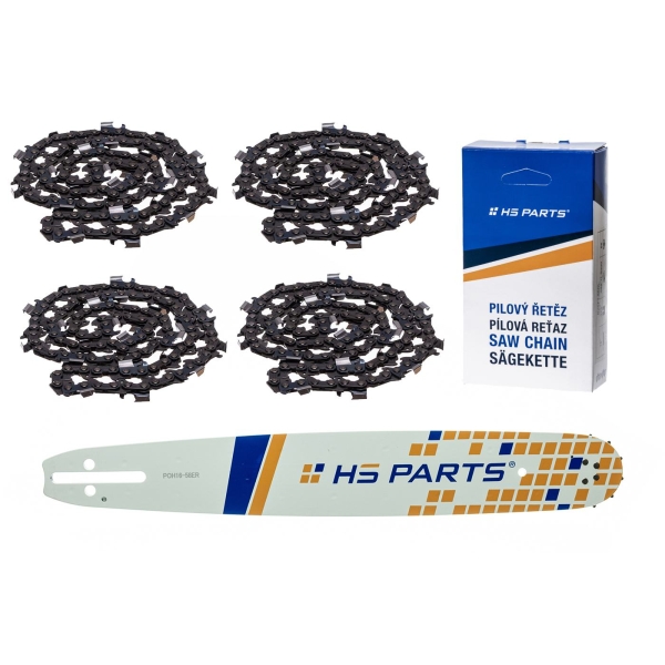 HS PARTS vodiaca lišta 16" (40 cm) 3/8" .058" (1,5 mm) + 4 x pílová reťaz 60 článkov hranatý zub pre Husqvarna 40 55 242 254 262 339XP 353 357 359 T435 445 455 460 550 560XP