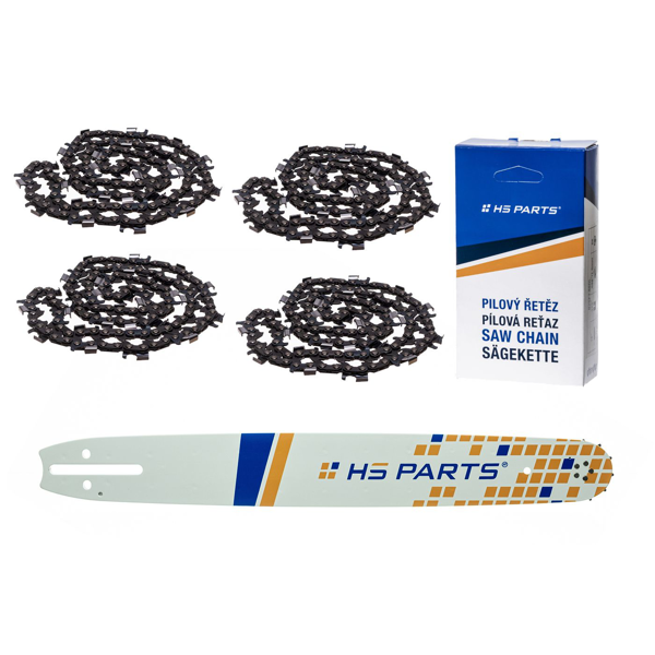 HS PARTS vodiaca lišta 20" (20 cm) 3/8" .058" (1,5 mm) + 4 x pílová reťaz na pozdĺžne rezanie 72 článku guľatý zub guľatý zub pre výrobu fošní a dosiek vhodné Husqvarna 266 268 362 365 371 372XP 395 576XP