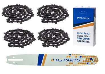 HS PARTS vodiaca lišta 20" (50 cm) 3/8" .058" (1,5 mm) + 4 x pílová reťaz 72 článkov hranatý zub pre Husqvarna 61 66 266 268 362 365 372 372 XTorq 281 288 298 385 394 395 480 562 570 575