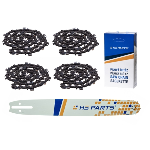 HS PARTS vodiaca lišta 20" (50 cm) 3/8" .058" (1,5 mm) + 4 x pílová reťaz 72 článkov hranatý zub pre Husqvarna 61 66 266 268 362 365 372 372 XTorq 281 288 298 385 394 395 480 562 570 575