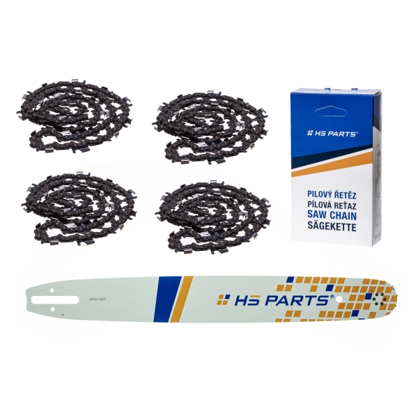 HS PARTS vodiaca lišta 20" (50 cm) 3/8" .063" (1,6 mm) + 4 x pílová reťaz na pozdĺžne rezanie 72 článku guľatý zub pre výrobu fošní a dosiek vhodné Stihl MS360 MS361 MS362 MS440 MS441 MS660