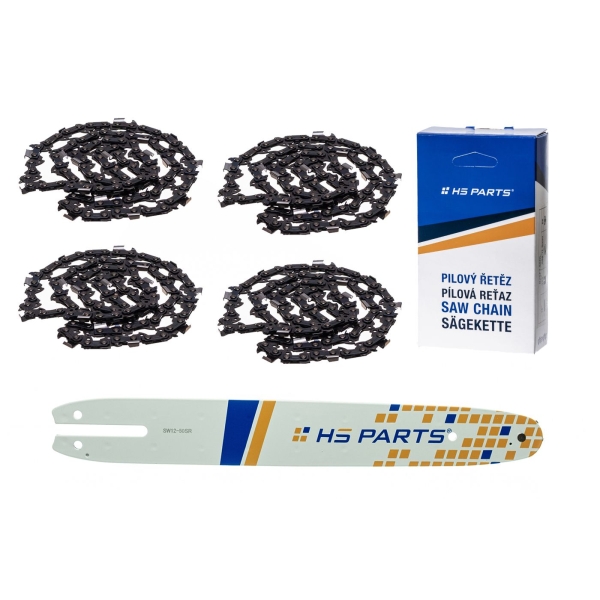 HS PARTS vodící lišta 12" (30 cm) 3/8" .050" (1,3 mm) + 4 x pilový řetěz 44 článků hranatý zub pro Stihl 009 010 011 017 018 019 020 021 023 025 MS160 MS170 MS171 MS180 MS181 MS192 MS210 MS211 MS250 MS231 MS241 MS251
