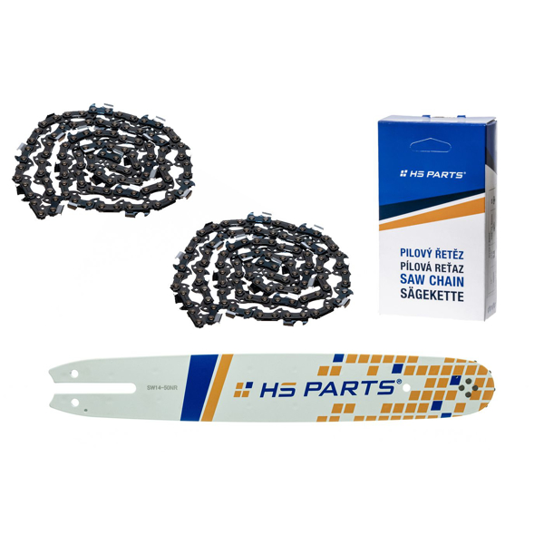 HS PARTS vodící lišta 14" (35 cm) 3/8" .050" (1,3 mm) + 2 x pilový řetěz 50 článků hranatý zub pro Stihl 009 010 011 017 018 019 020 021 023 025 MS160 MS170 MS171 MS180 MS181 MS192 MS210 MS211 MS250 MS231 MS241 MS251