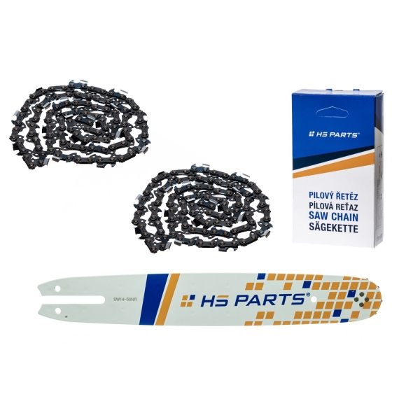 HS PARTS vodící lišta 14" (35 cm) 3/8" .050" (1,3 mm) + 2 x pilový řetěz 50 článků hranatý zub pro Stihl 009 010 011 017 018 019 020 021 023 025 MS160 MS170 MS180 MS192 MS210 MS250 MS231 MS241