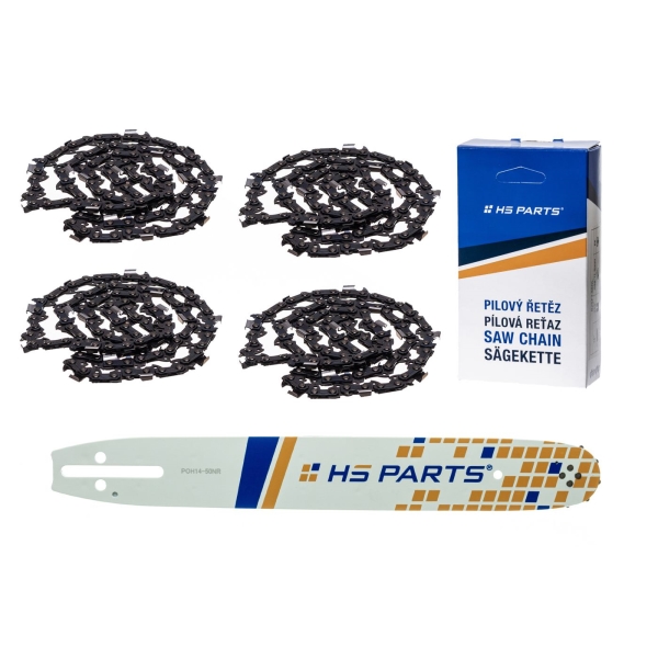 HS PARTS vodící lišta 14" (35 cm) 3/8" .050" (1,3 mm) + 4 x pilový řetěz 52 článků hranatý zub pro Husqvarna 36 41 136 137 141 236 240 T435 335XPT 333 334 Jonsered 2035 2115 2117 2138 CS2234 CS2236T Solo 614 630 633 636