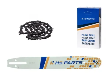 HS PARTS vodící lišta 14" (35 cm) 3/8" .050" (1,3 mm) + pilový řetěz 52 článků hranatý zub pro Partner 350 351 370 P420 Husqvarna T425 E16 E316 E321 Dolmar PS330 PS33 PS34 ES152 Homelite 3300 CS40 Solo 613 Oleomac GS35 GS350 931