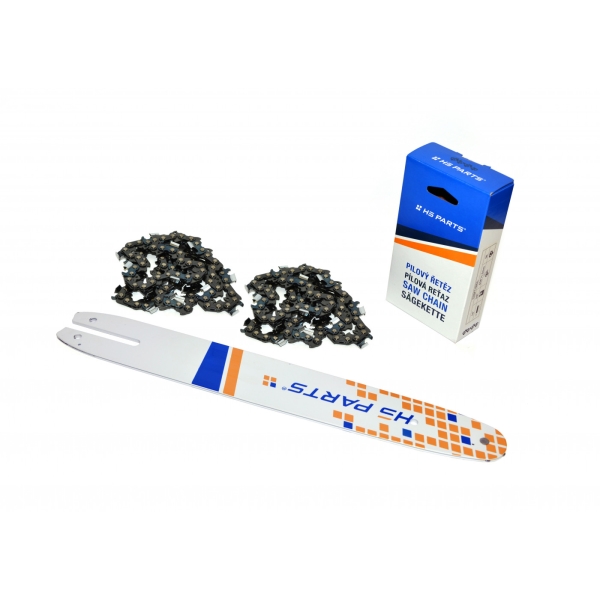 HS PARTS vodící lišta 14" (35cm) 3/8" .050" (1,3 mm) + 2x pilový řetěz 49 článků hranatý zub pro McCulloch MAC120 PM380 PM400 PM510 838 839 Partner 1535EL 1640