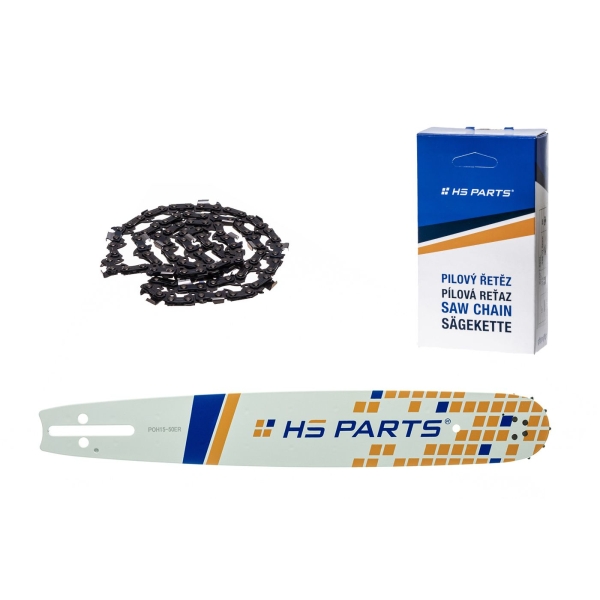 HS PARTS vodící lišta 15" (38 cm) 3/8" .050" (1,3 mm) + pilový řetěz 56 článků hranatý zub pro Husqvarna 246 254 262 345 357 455 460 555 560 Jonsered 2054 CS2260 Dolmar 111 112 115 PS540 Solo 613 614 650 Oleomac 162 956 962
