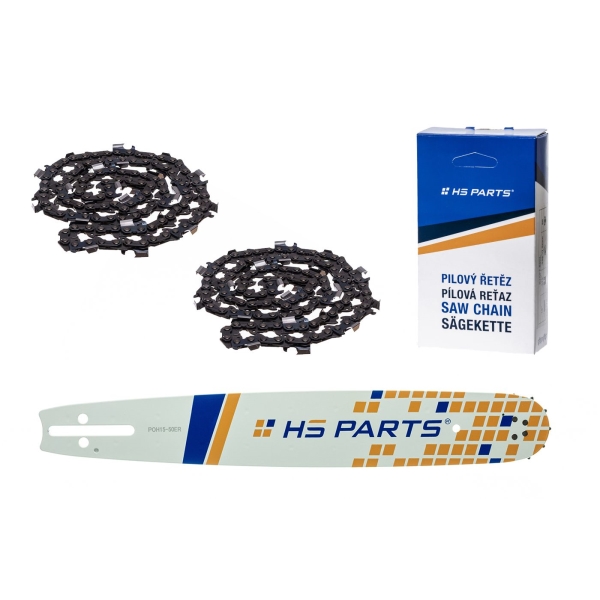 HS PARTS vodící lišta 15" (38 cm) 3/8" .058" (1,5 mm) + 2 x pilový řetěz 56 článků hranatý zub pro Husqvarna 246 254 262 345 357 455 460 555 560 Jonsered 2054 CS2260 Dolmar 111 112 115 PS540 Solo 613 614 650 Oleomac 162 956 962