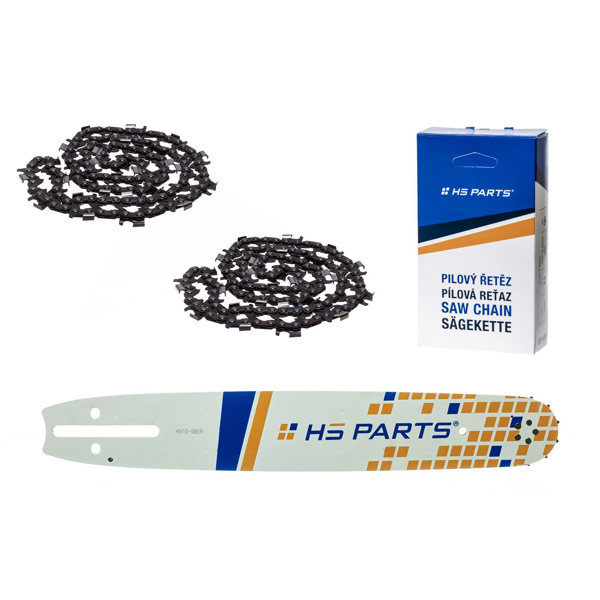 HS PARTS vodící lišta 15" (38 cm) 3/8" .058" (1,5 mm) + 2 x pilový řetěz 56 článků kulatý zub na podélné řezání pro Husqvarna 61 66 266 268 272 365 372XP 281 298 380 385 585 Solo 665 670 681 Jonsered 2077 2171 Dolmar PS6400