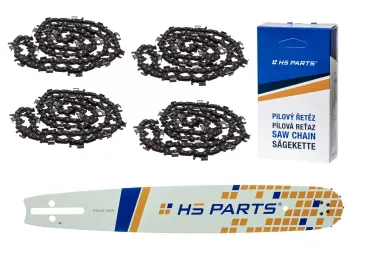 HS PARTS vodící lišta 15" (38 cm) 3/8" .058" (1,5 mm) + 4 x pilový řetěz 56 článků kulatý zub pro výrobu fošen a prken vhodné pro Husqvarna 246 254 262 345 357 455 460 555 560 Jonsered CS2260 Dolmar 111 112 115 Solo 613