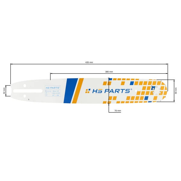HS PARTS vodící lišta 15" (38 cm) 3/8" .058" (1,5 mm) 56 čl. pro Husqvarna 61 66 266 268 272 365 372XP 281 298 380 385 585 Solo 665 670 681 Jonsered 2077 2171 Dolmar PS6400 PS7900 Shindaiwa 285 300 550 Echo CS3500 Makita DCS6400 DCS7301