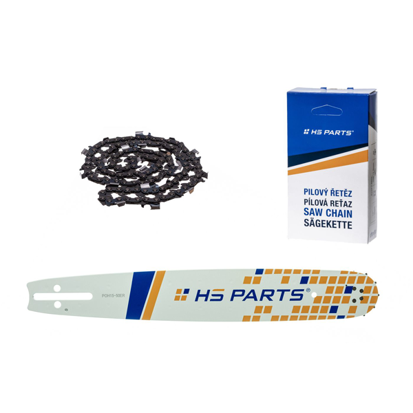 HS PARTS vodící lišta 15" (38 cm) 3/8" .058" (1,5 mm) + pilový řetěz 56 článků hranatý zub pro Husqvarna 246 254 262 345 357 455 460 555 560 Jonsered 2054 CS2260 Dolmar 111 112 115 PS540 Solo 613 614 650 Oleomac 162 956 962