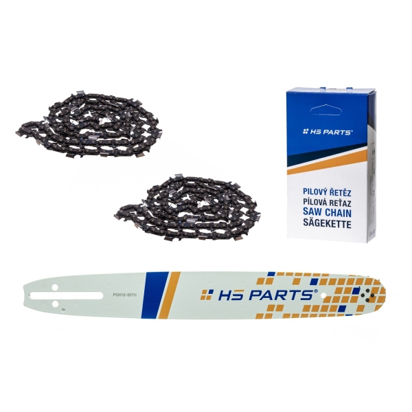 HS PARTS vodící lišta 15" (38 cm) .325" .050" (1,3 mm) + 2 x pilový řetěz 64 článků hranatý zub pro Husqvarna 36 45 55 136 154 254 257 262 345 346 357 435 445 460 Jonsered 2054 2152 2155 CS2149W Dolmar 109 111 116 Oleomac 947 952 962