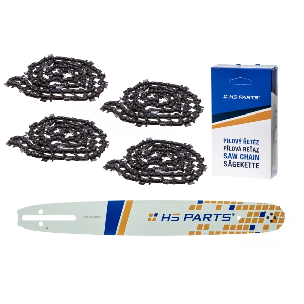 HS PARTS vodící lišta 15" (38 cm) .325" .050" (1,3 mm) + 4 x pilový řetěz 64 článků hranatý zub pro Husqvarna 36 45 55 136 154 254 257 262 345 346 357 435 445 460 Jonsered 2054 2152 2155 CS2149W Dolmar 111 112 116 Oleomac 947 952 962
