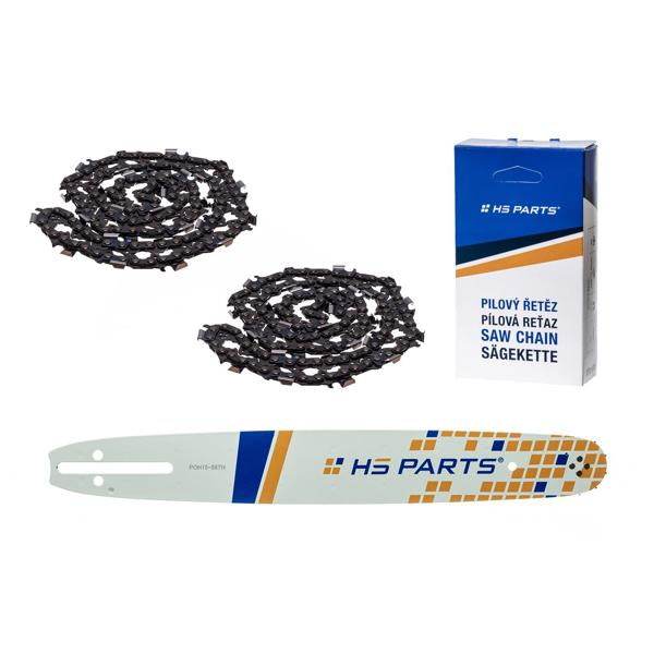 HS PARTS vodící lišta 15" (38 cm) .325" .058" (1,5 mm) + 2 x pilový řetěz 64 článků hranatý zub pro Husqvarna 36 45 55 136 154 254 257 262 345 346 357 435 445 460 Jonsered 2054 2152 2155 CS2149W Dolmar 109 111 116 Oleomac 947 952 962