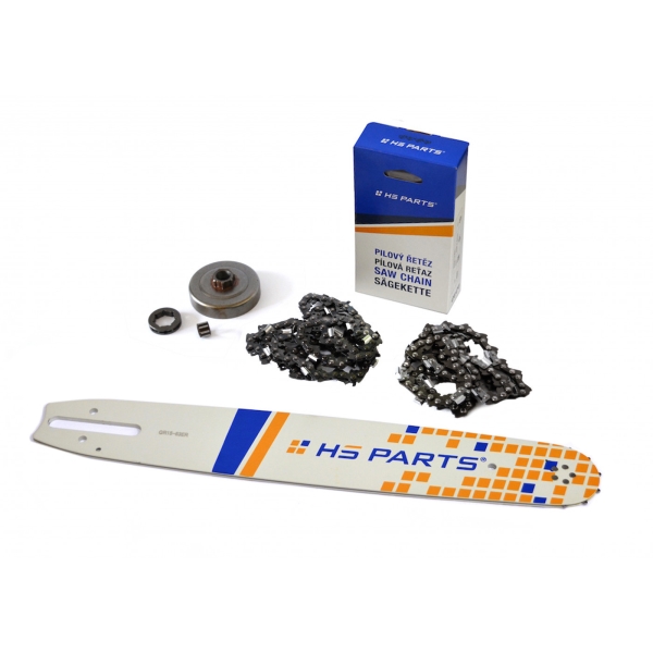 HS PARTS vodící lišta 15" (38cm) + 2 x řetěz 3/8" .063" (1,6 mm) 56 článků hranatý zub + řetězka pro Stihl 044 046 MS341 MS361 MS362 MS440 MS441 MS460 MS461