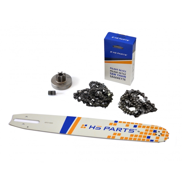 HS PARTS vodící lišta 15" (38cm) 3/8" .063" (1,6mm) + 2 x řetěz 56 článků hranatý zub + řetězka pro Stihl 038 MS380 MS381