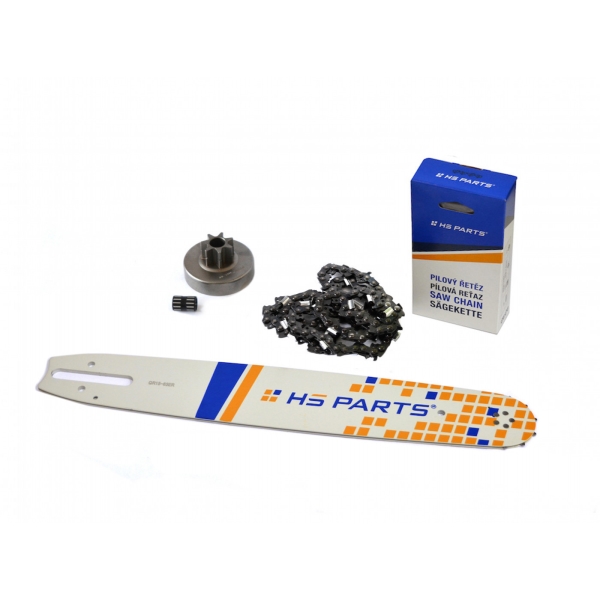 HS PARTS vodící lišta 15" (38cm) + řetěz 3/8" .063" (1,6 mm) 56 článků hranatý zub + řetězka pro Stihl 038 MS380