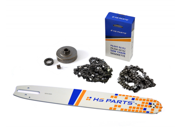 HS PARTS vodící lišta 16" (40 cm) + 2 x řetěz 3/8" .063" (1,6 mm) 60 článků hranatý zub + řetězka pro Stihl 034 036 MS340 MS360
