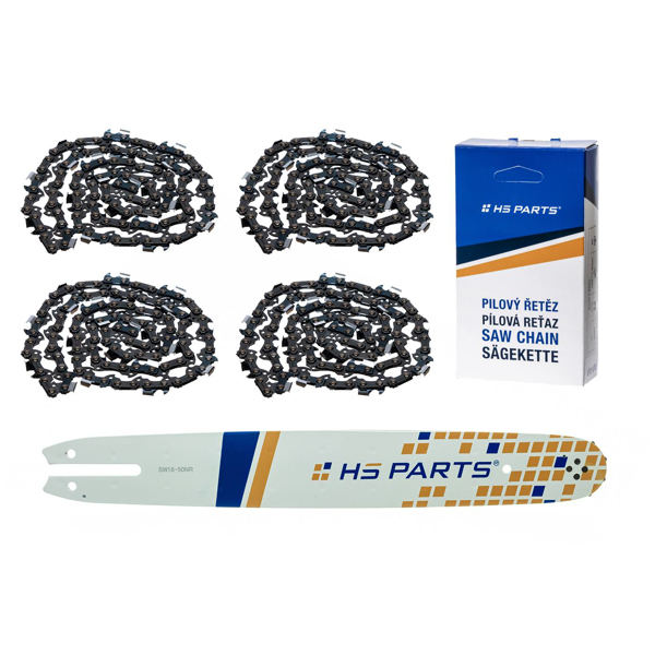 HS PARTS vodící lišta 16" (40 cm) 3/8" .050" (1,3 mm) + 4 x pilový řetěz 55 článků hranatý zub pro Stihl 009 010 011 017 018 019 020 021 023 025 MS160 MS170 MS171 MS180 MS181 MS192 MS210 MS211 MS250 MS231 MS241 MS251