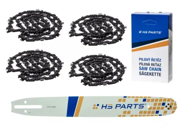 HS PARTS vodící lišta 16" (40 cm) 3/8" .050" (1,3 mm) + 4 x pilový řetěz 56 článek hranatý zub pro Partner 350 351 370 P420 Husqvarna T425 E16 E316 E321 Dolmar PS330 PS33 PS34 ES152 Homelite 3300 CS40 Solo 613 Oleomac GS35 GS350 931