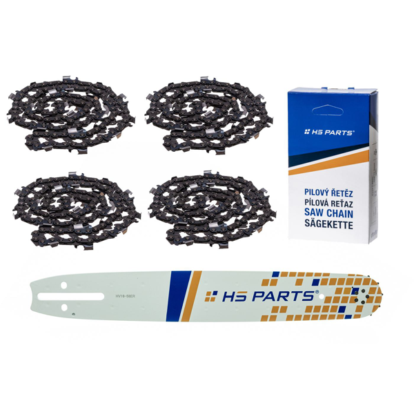 HS PARTS vodící lišta 16" (40 cm) 3/8" .058" (1,5 mm) + 4 x pilový řetěz 60 článků hranatý zub pro Husqvarna 61 66 266 268 272 365 372XP 281 298 380 385 585 Solo 665 670 681 Jonsered 2077 2171 Dolmar PS6400 Shindaiwa 577 Makita DCS7301