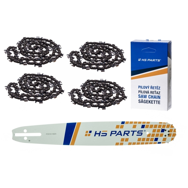 HS PARTS vodící lišta 16" (40 cm) 3/8" .058" (1,5 mm) + 4 x pilový řetěz 60 článků kulatý zub pro výrobu fošen a prken vhodné pro Husqvarna 246 254 262 345 357 455 460 555 560 Jonsered 2054 CS2260 Dolmar 111 112 115 PS540 Solo 613 614 650