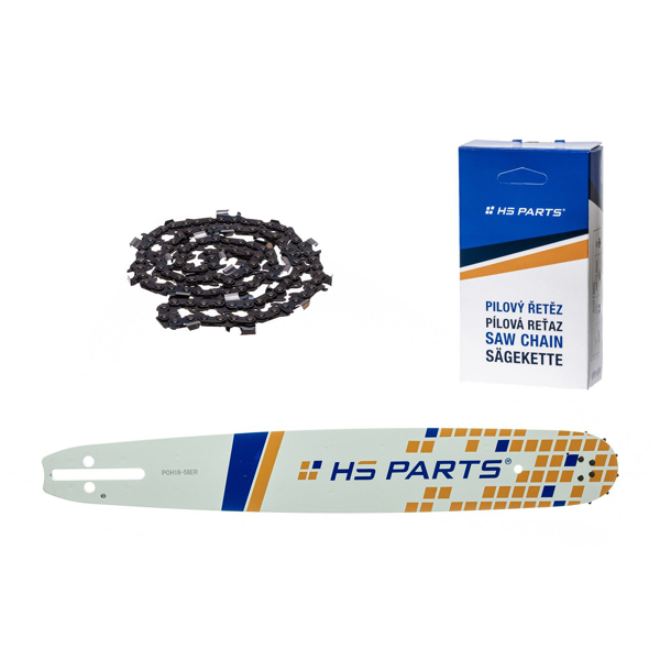 HS PARTS vodící lišta 16" (40 cm) 3/8" .058" (1,5 mm) + pilový řetěz 60 článků hranatý zub pro Husqvarna 246 254 262 345 357 455 460 555 560 Jonsered 2054 CS2260 Dolmar 111 112 115 PS540 Solo 613 614 650 Oleomac 162 956 962