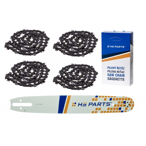 HS PARTS vodící lišta 16" (40 cm) .325" .063" (1,6 mm) + 4 x pilový řetěz 67 článků hranatý zub pro Stihl 024 026 028 030 032 034 036 MS240 MS260 MS270 MS280 MS290 MS310 MS390