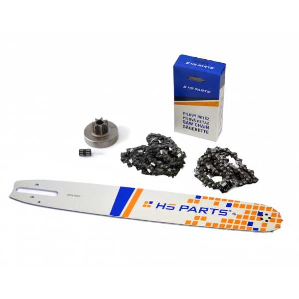 HS PARTS vodící lišta 16" (40cm) 3/8" .063" (1,6mm) + 2 x řetěz 60 článků hranatý zub + řetězka pro Stihl 038 MS380