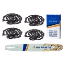 HS PARTS vodící lišta 18" (45 cm) 3/8" .050" (1,3 mm) + 4 x pilový řetěz 64 článků hranatý zub pro Husqvarna 246 254 262 345 357 455 460 555 560 Jonsered 2054 CS2260 Dolmar 111 112 115 PS540 Solo 613 614 650 Oleomac 162 956 962